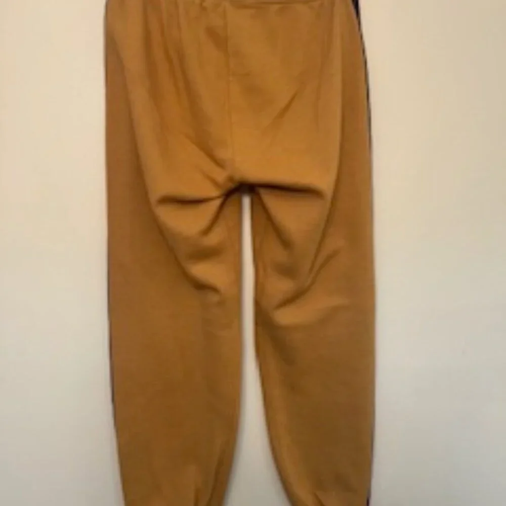AVIATOR NATION 5 Stripe Sweatpants Joggers L Gold Khaki Velvet Retro Athleisure - Picture 3 of 8